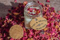 Vela frasco cristal detalle de boda