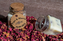 Vela frasco cristal detalle de boda